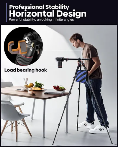 Vista 6 de CAMBOFOTO 68" Camera Tripod, Overhead Tripod Horizontal, Detachable Monopod Negro