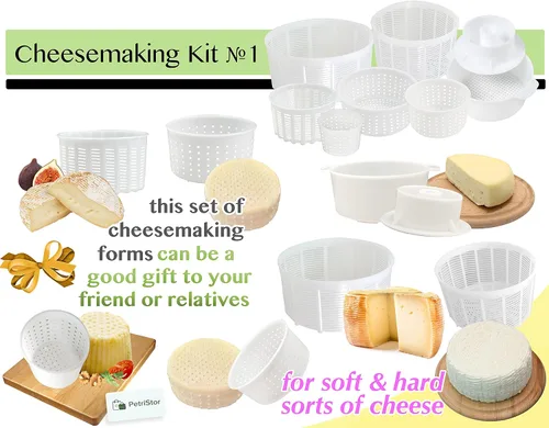 Vista 9 de PetriStor Kit de 7 piezas para hacer quesos para principiantes №1 – Moldes de queso suave + molde de queso con un pistón seguidor – Suministros