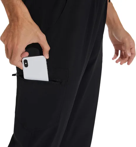 Vista 5 de COZYFIT Pantalones médicos para hombre, pantalones ajustados con 5 bolsillos, cintura de yoga, antiarrugas para hombre