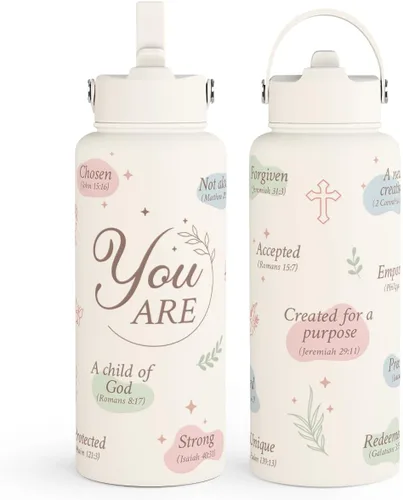 Vista 20 de Regalo de repostería para mujeres, botella de agua de acero inoxidable de 32 oz con tapa y popote, botellas aisladas estéticas de dulces, regalos