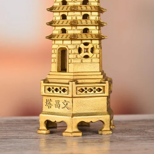 Vista 6 de Estatua de Feng Shui de latón Wenchang Pagoda Capa 13 Torre 11.8 "Longitud Escultura Oficina Hogar Escritorio Decoración Artefactos Atraer Carrera