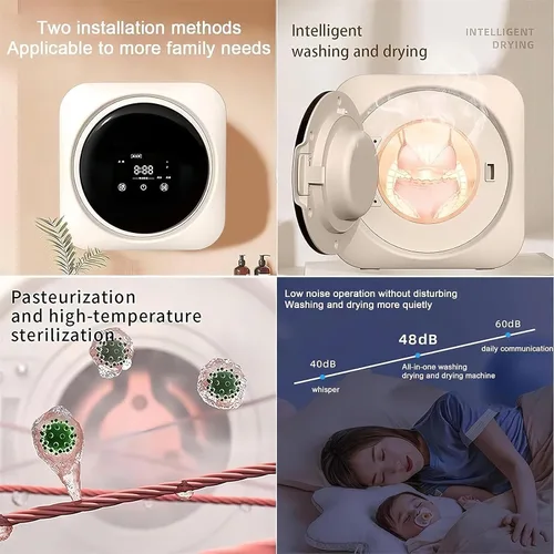 Vista 6 de Mini lavadora y secadora portátil 2 en 1, mini lavadora con panel de control LCD, tambor compacto de acero inoxidable, para ropa pequeña, ropa