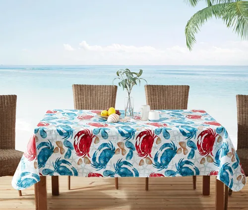 Vista 3 de Newbridge Mantel de vinilo con estampado costero de cangrejo de piedra, diseño náutico Cape Cod impermeable, patio, barbacoa, picnic, mantel