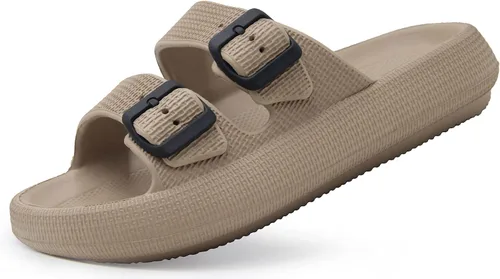 Vista 20 de Weweya Sandalias para mujer y hombre - Pantuflas acolchadas - Sandalias ajustables con doble hebilla - Sandalias planas de EVA