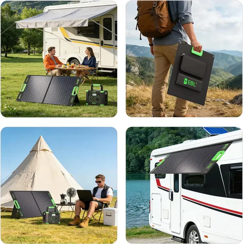 Vista 7 de Panel solar portátil EBL 100W para Jackery/Ecoflow/Bluetti Power Station Foldable Solar Charger w/Kickstands, High Efficiency IP65 Waterproof