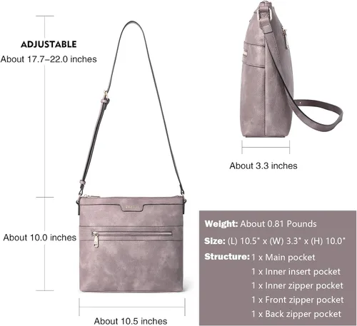 Vista 4 de CHOLISS Bolsos cruzados grandes para mujer, monederos de tamaño mediano para mujer con cuero vegano, Púrpura, Bolsos cruzados para mujer