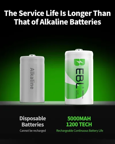 Vista 4 de EBL, pilas recargables C de alta energía de 5000 mAh Ready2Use, 4