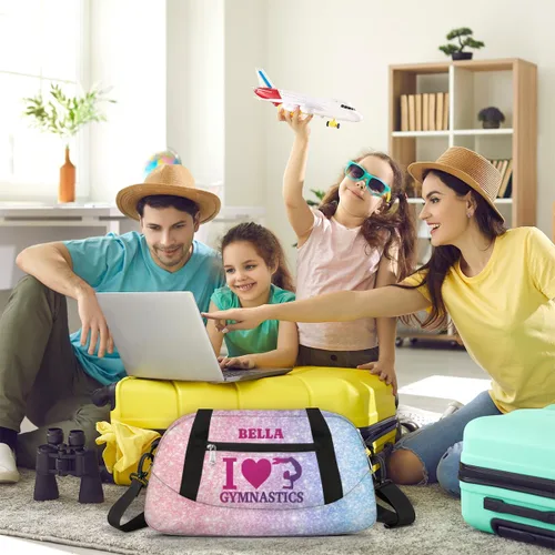 Vista 7 de Bolsa de baile personalizada para niña, bolsa de lona deportiva personalizada, bolsas de fin de semana, bolsa de viaje para gimnasia y teñido