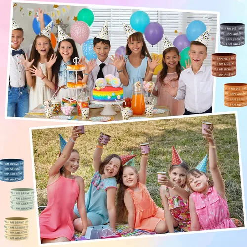 Vista 5 de Sratte 48 pulseras de silicona inspiradoras para niños, de goma motivacional, elásticas, unisex, pulseras de afirmación para estudiantes, regalo