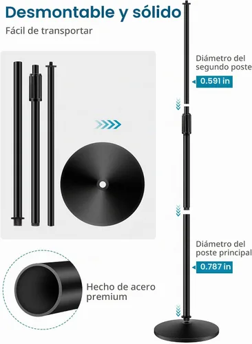 Vista 5 de InnoGear Soporte de micrófono, soporte de micrófono de piso desmontable con brazo boom de micrófono con base redonda con peso, altura ajustable