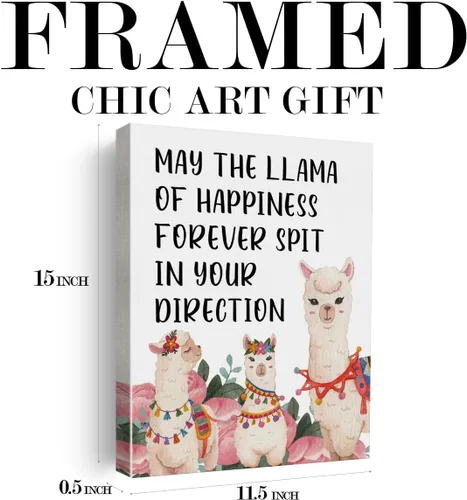 Vista 2 de Arte inspirador motivacional para pared, póster con texto en inglés "May the Llama of Happines", pintura enmarcada para decoración del hogar, 12 x