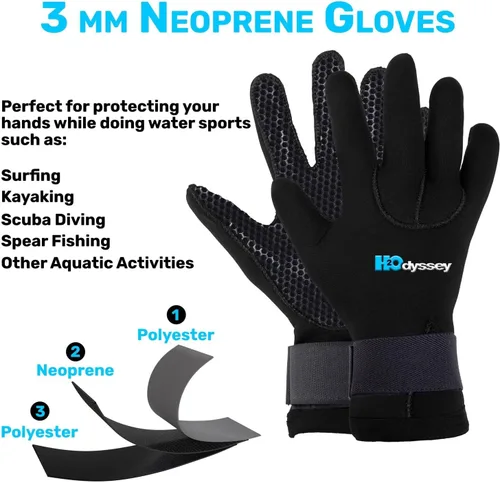 Vista 6 de H2ODYSSEY Guantes Therma de buceo de neopreno de 0.118 in - Guantes de agua de cinco dedos