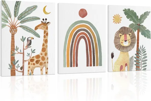 Vista 7 de Póster ABC para decoración de pared de cuarto de bebé, arte bohemio del alfabeto para pared de aula, arte de pared de niños de animales de safari
