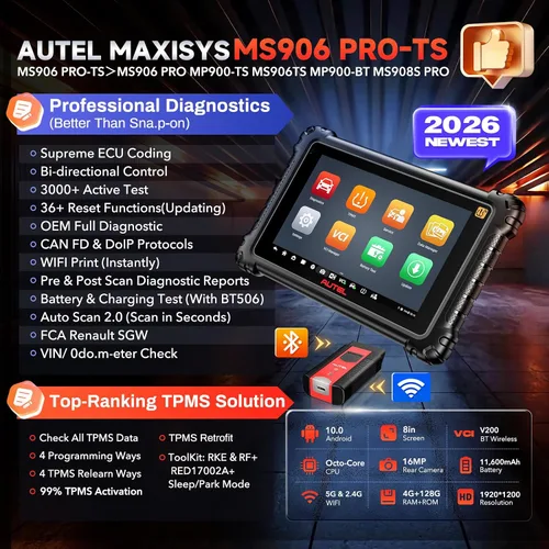 Vista 2 de Autel Escáner MaxiSYS MS906 PRO-TS, 2026 Igual que MS906 PRO2-TS MK906S PRO2-TS Hasta de MP900TS MS906MAX MS906PRO, V2.0 TPMS completo y ECU C0ding
