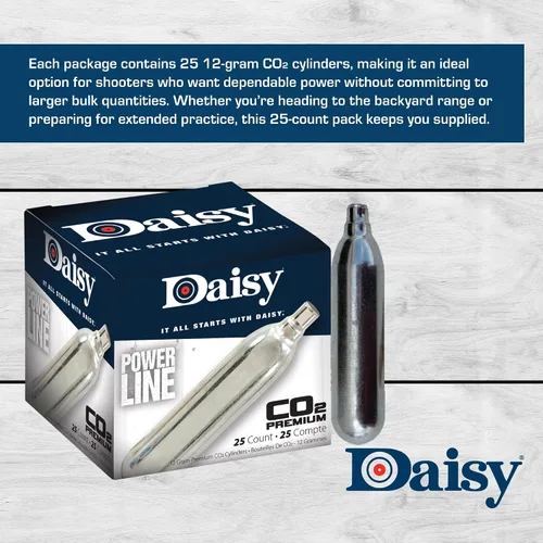 Vista 3 de Daisy Powerline - Cilindros de CO2 de 0.42 oz, 25 unidades, presión consistente, para pistolas de aire de CO2