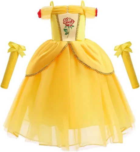 Vista 18 de REXREII Bella - Disfraz de princesa La Bella y la Bestia para niñas, Halloween, Navidad, cosplay, fiesta, cumpleaños, noche