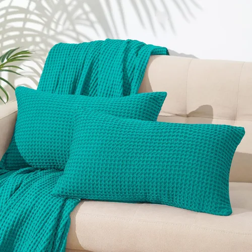 Vista 47 de PHF Funda de almohada 100% algodón con tejido de gofre, 22 x 22 pulgadas, sin relleno, paquete de 2 elegantes fundas de almohada cuadradas