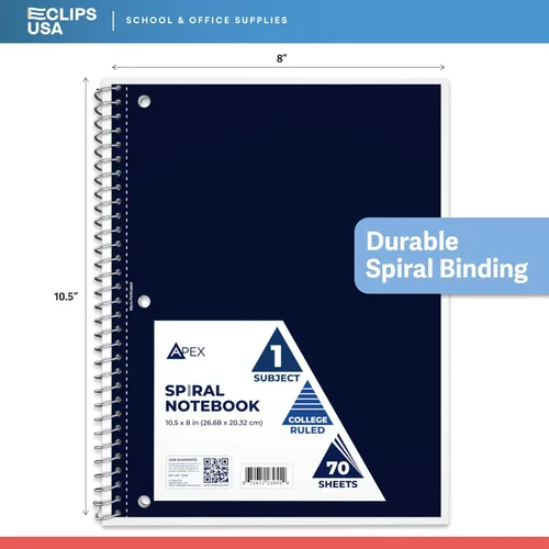 Vista 3 de Cuaderno de espiral, cuadernos con rayas universitarias, 70 hojas, una sola materia, cuadernos a granel, surtido de 6 colores, hojas perforadas de 3