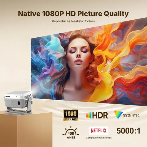 Vista 3 de Compatible con Netflix Smart Projector con Whale TV, proyector Native 1080P compatible con 4K, enfoque automático y Keystone automático, Dolby