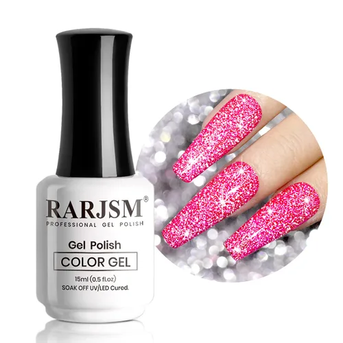 Vista 14 de RARJSM Esmalte de uñas de gel con purpurina verde, esmalte de gel reflectante con destellos de purpurina y diamantes, esmalte de uñas de gel