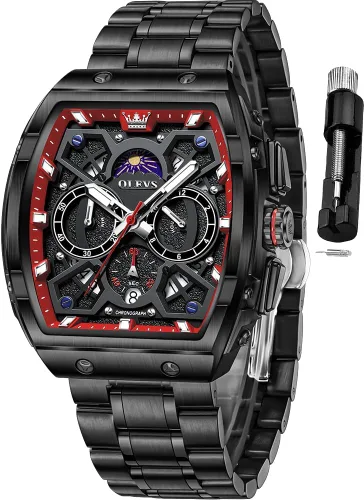 Vista 14 de OLEVS Men Watches Business Dress Chronograph Big Square Quartz Analog Male Watch Silicone Strap Waterproof Date Gift Mens Wrsit Watch Silver