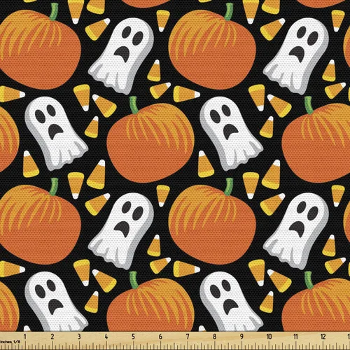 Vista 88 de Ambesonne The Yard, tela de calavera colorida con temática de Halloween, diseño de calavera y huesos cruzados, divertido estampado de dibujos