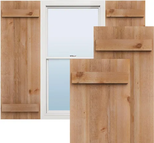 Vista 5 de Ekena Millwork RBJ06S11X018RWR TimberCraft Dos tableros unidos de 5 3/8" Board-n-Batten, contraventanas rústicas de madera (por par), 10 3/4