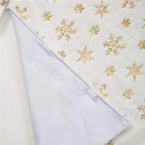 Vista 6 de Sattiyrch - Falda de árbol de Navidad con lentejuelas de 48 pulgadas, blanca suave y gruesa con decoraciones de copos de nieve dorados para árbol