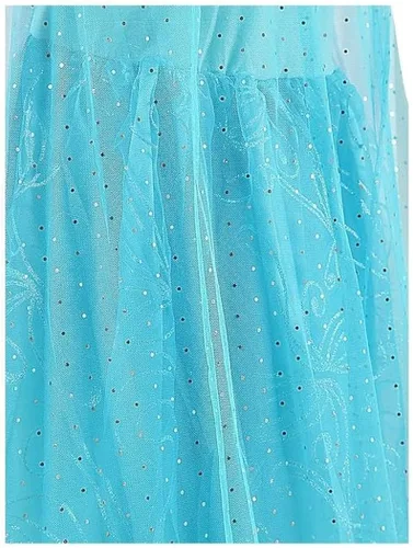 Vista 7 de Disfraz de Elsa de Frozen para niñas, vestido de cosplay de tul con flores de copo de nieve
