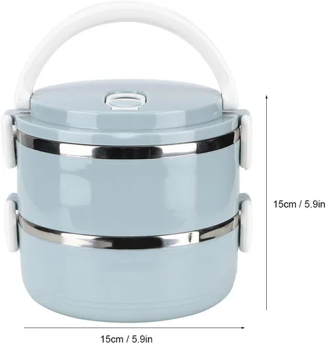 Vista 8 de Caja de almuerzo portátil de acero inoxidable azul con aislamiento térmico para fideos de arroz, contenedor de alimentos, calentador de alimentos