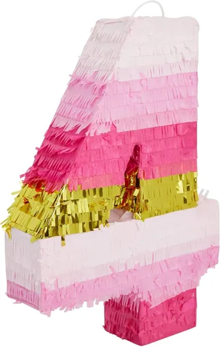 Vista 9 de BLUE PANDA Pinata Número Cero - Oro y Rosa para Niña de 10 Años - Rellenable con Dulces y Confeti para Fiesta de 10 Cumpleaños - Construcción