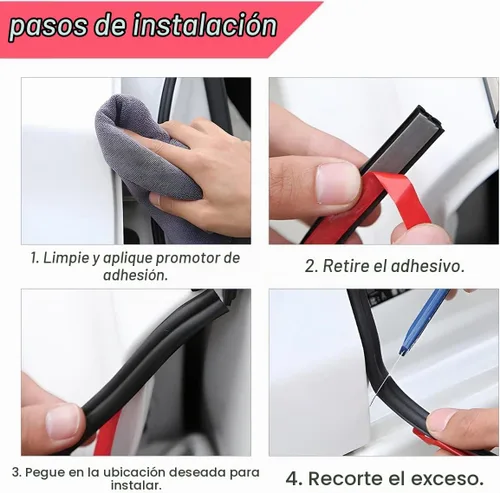 Vista 5 de Tira de sellado de goma autoadhesiva de doble capa para puerta de automóvil, 5 agujeros, aislamiento de ruido, protector de bordes, accesorios