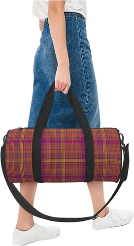 Vista 4 de Large Duffle Bag for Travel - Retro Burgundy Plaid Print Gym Bag for Women Men, Travel Foldable Bags for Women Men with Zippered Multiple Pockets