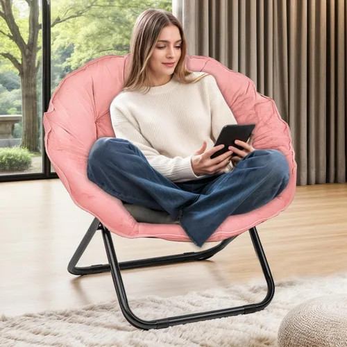 Vista 10 de Grezone Silla plegable de piel sintética, silla plegable portátil de luna suave para dormitorio, dormitorios, apartamentos, descanso, jardín y Negro