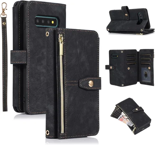 Vista 17 de UEEBAI Funda tipo cartera para Samsung Galaxy S9 Plus, Retro 9 ranuras para tarjetero con cremallera, bolsillo de piel sintética, cierre magnético