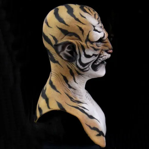 Vista 4 de Máscara de tigre de bestia de Halloween para bromas de látex animal para cosplay de espíritu de tigre
