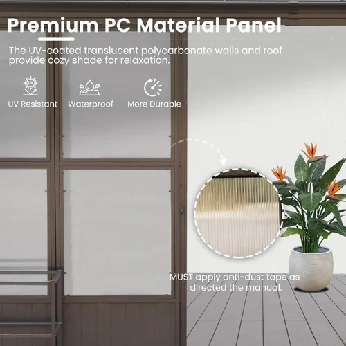 Vista 6 de Domi - Solárium montado en la pared de 10 x 12 pies, solárium de pared con techo inclinado de PC con estructura de aluminio, casa con paneles
