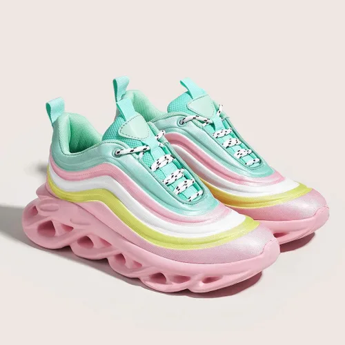 Vista 6 de LUCKY STEP Tenis de moda para mujer, con plataforma gruesa, teñido anudado, arcoíris.