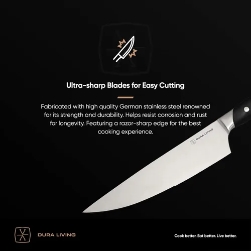 Vista 3 de DURA LIVING Cuchillo de pelar, cuchillo de cocina profesional de 3.5 pulgadas, cuchillo alemán de acero inoxidable de alto carbono ultra afilado