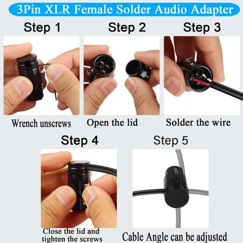 Vista 7 de Cable de micrófono XLR macho a XLR hembra de 1.3 pies, ángulo ajustable, perfil bajo, cable de micrófono blindado equilibrado de 3 pines