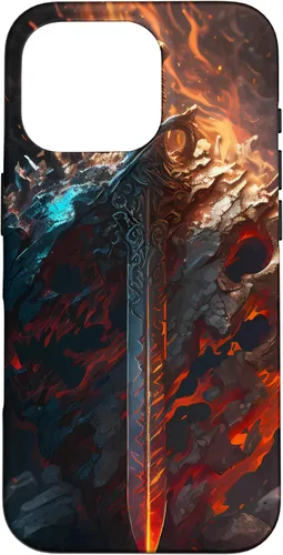 Vista 20 de Espada flameante y escudo el símbolo del guerrero Funda para iPhone 16