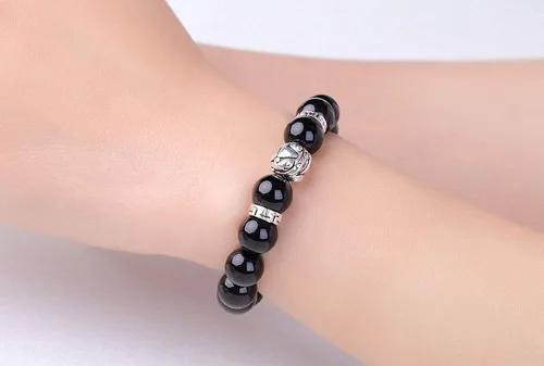Vista 3 de KIOMOY Pulsera de obsidiana de piedra natural Feng Shui PiXiu PiYao Fashion Jewelry para hombre o mujer, 0.472in o 0.394in