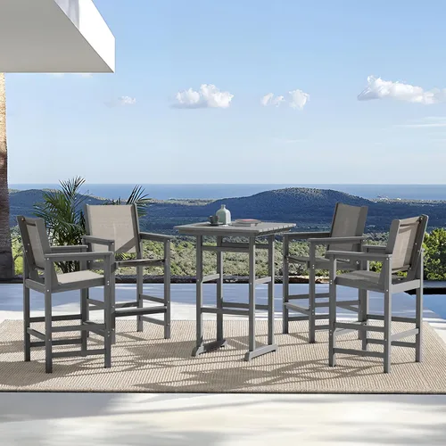 Vista 14 de SERWALL Juego de 3 sillas Adirondack de alta densidad y mesa de bar, Aruba