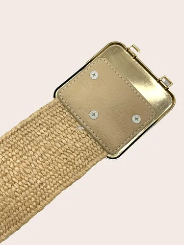 Vista 4 de Verdusa Cinturones de paja con hebilla simétrica para mujer, cintura elástica