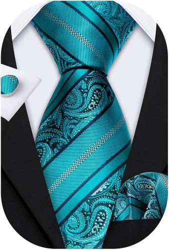 Vista 170 de Barry.Wang - Juego de corbata de seda para hombre, diseño de cachemira, pañuelo y gemelos de bolsillo