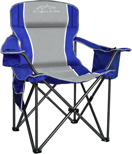 Vista 9 de Silla de Camping Plegable Portátil para Exteriores de Servicio Pesado Sillas Acolchadas Silla de Jardín con Portavasos, Bolsillo de Almacenamiento
