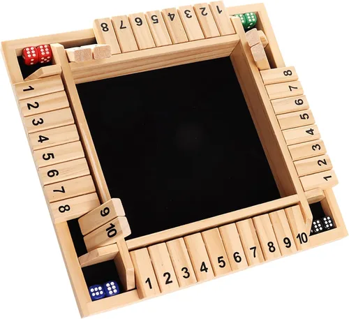 Vista 9 de GSE Games & Sports Expert Juego de mesa de dados de madera para 1-4 jugadores con 8 dados. Juego de mesa de 4 vías 10 numerados Shut The Box