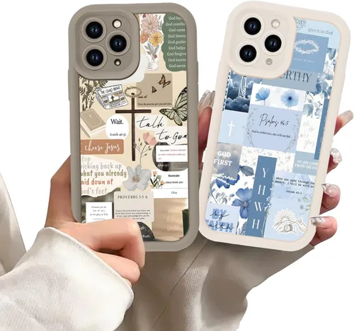 Vista 47 de Paquete de 2 fundas protectoras para iPhone 8 Plus/7 Plus de 5.5 pulgadas con collage de versículos bíblicos de Jesús para mujeres y niñas, diseño