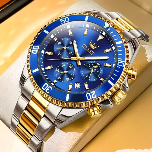 Vista 2 de OLEVS Relojes impermeables para hombre, de acero inoxidable, con cronógrafo, de lujo, color blanco, luminoso, de gran cara, analógico, de cuarzo