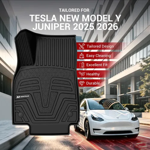 Vista 8 de MOSTPLUS Alfombrillas para Tesla Modelo Y Juniper 2025 2026 para todo tipo de clima, TPE con alfombrilla de carga trasera y alfombrilla de respaldo